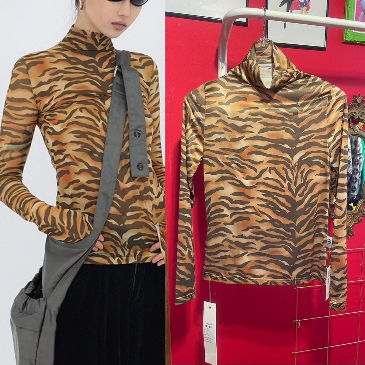 セカンドスキン ハイネックタイガープリント トップス | GUGU