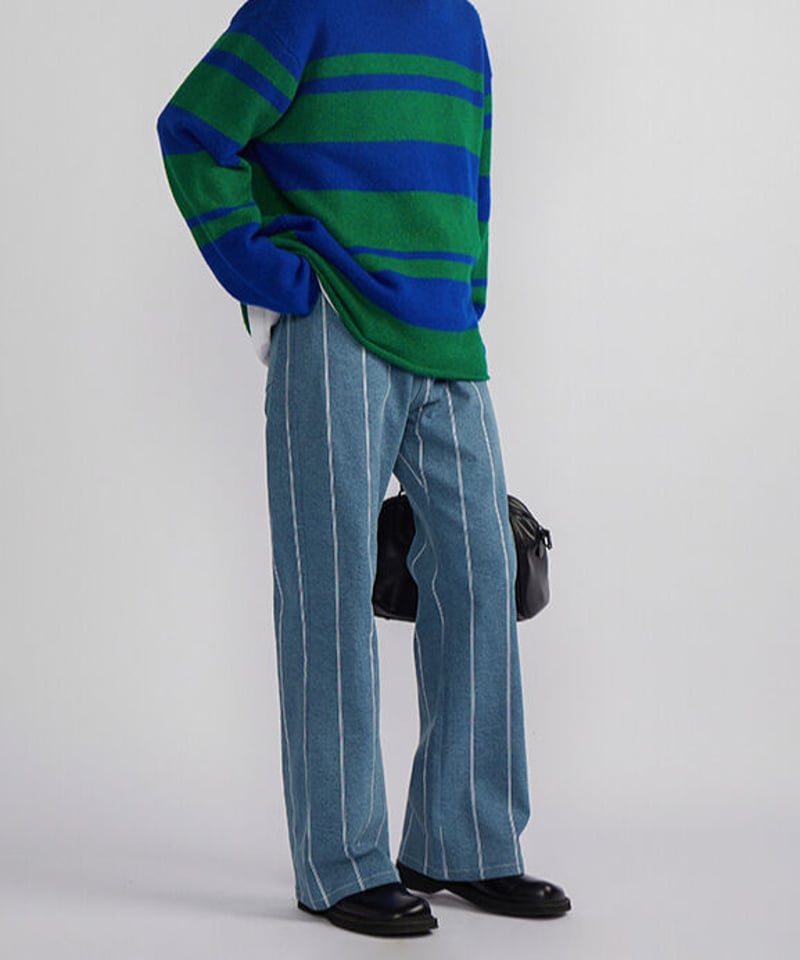 DENIM COLLECTION 】ストライププリント デニム フレア パンツ