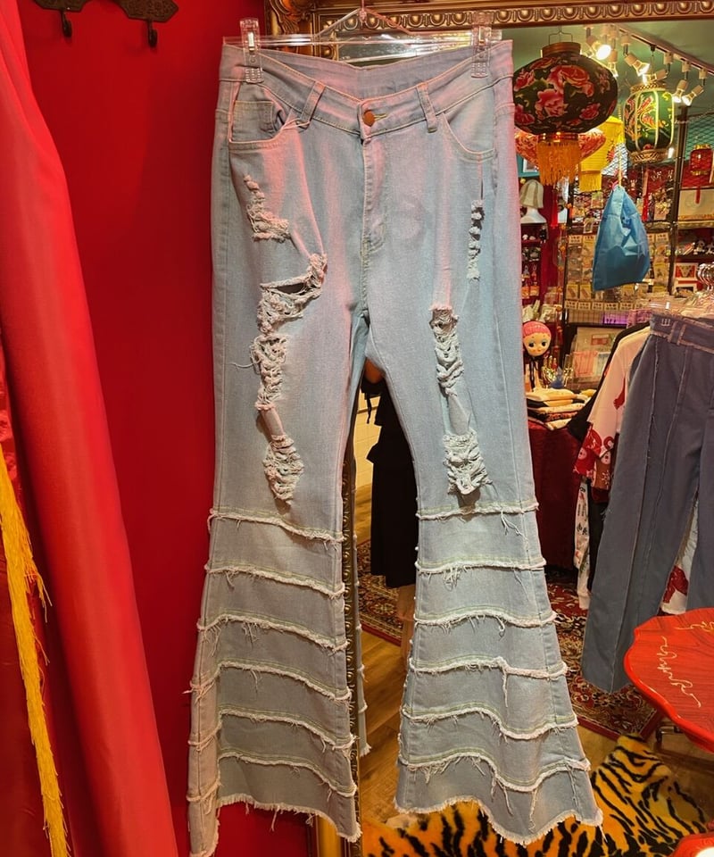グランジ加工 フレア デニムパンツ | GUGU