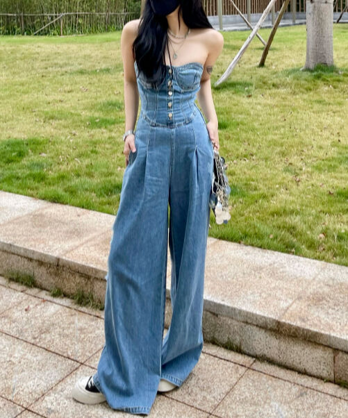 DENIM COLLECTION 】ベアトップ デニム オールインワン | GUGU