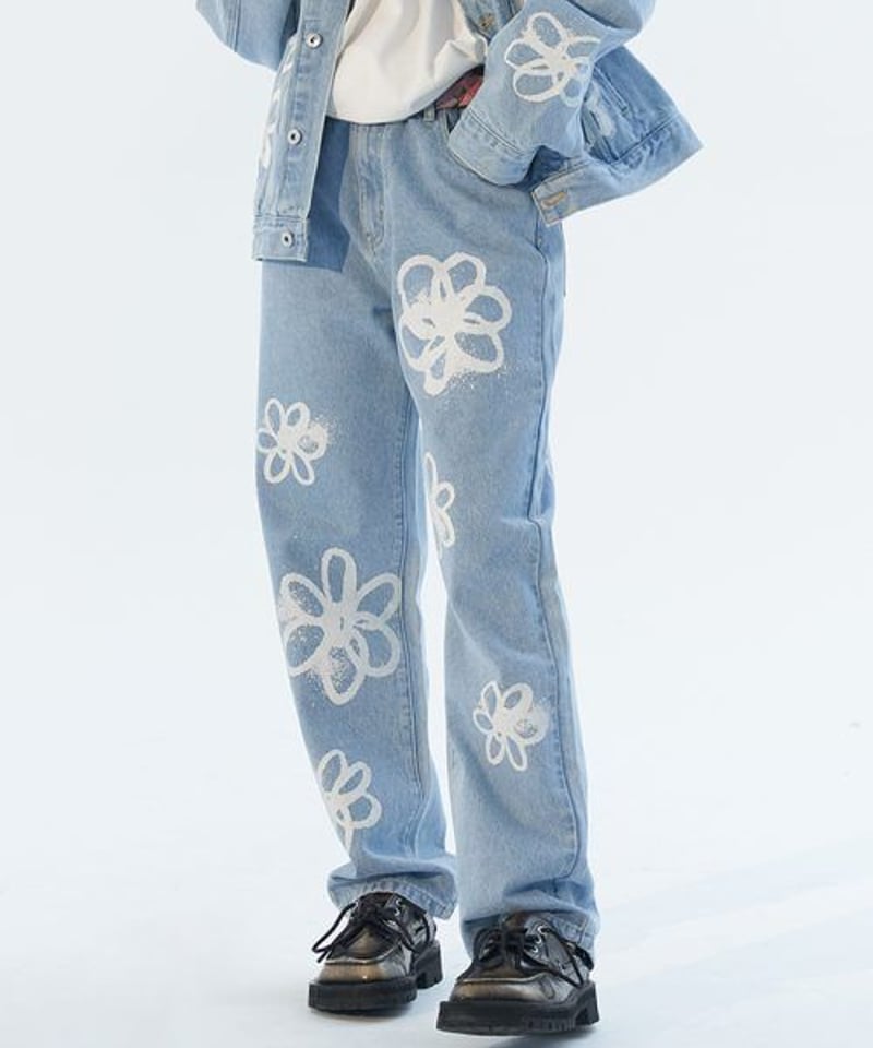 MODITEC】HAND-PAINTED FLOWERS JEANS | GUGU