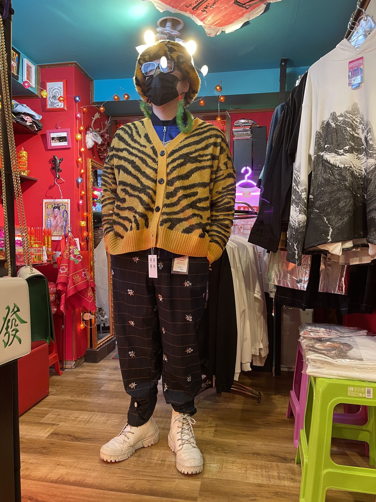メンズ カーディガン 総柄 タイガー オーバーサイズ ストリート fit=scale-down,w=1200