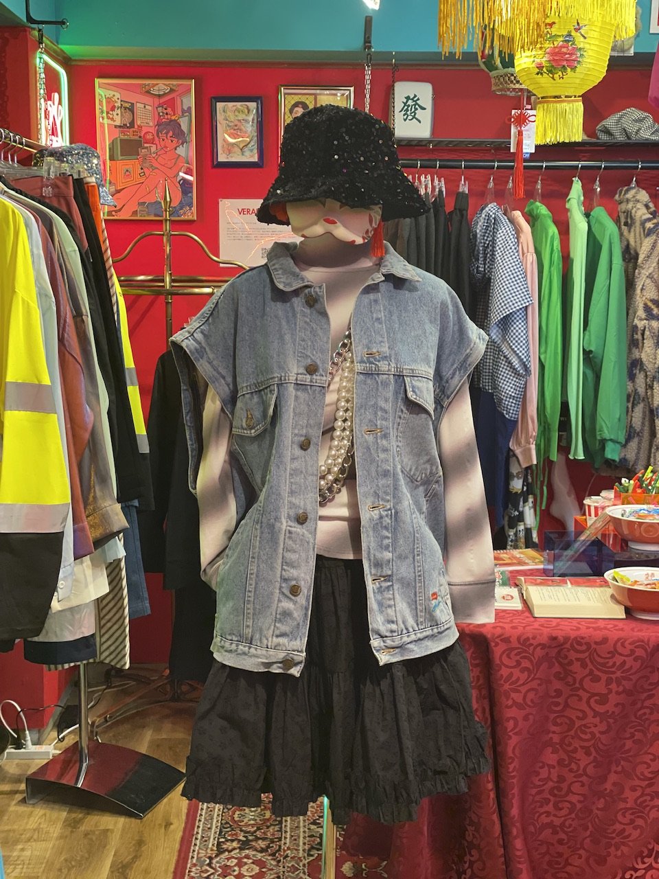 古着リメイク ドッキングデニムミリタリーフリルライトジャケット 古着