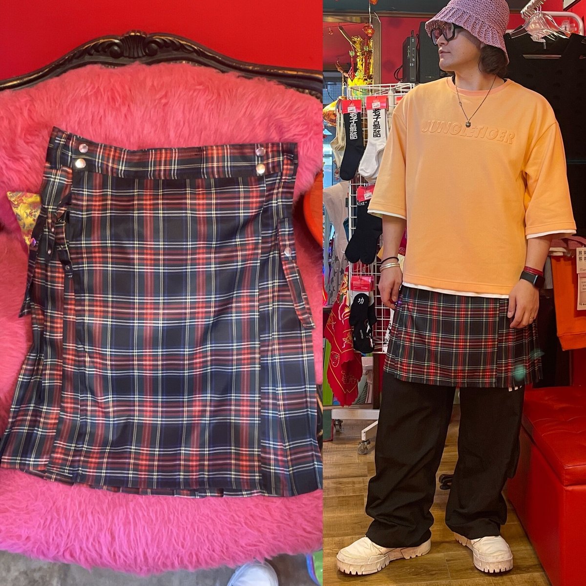 タータンチェック メンズ ラップオーバースカート レッド | GUGU