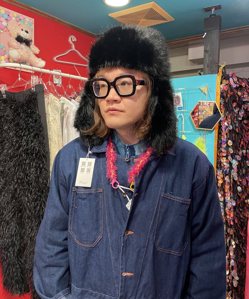 フェイクファーフライトキャップ | GUGU D&G ラビットファー デニム