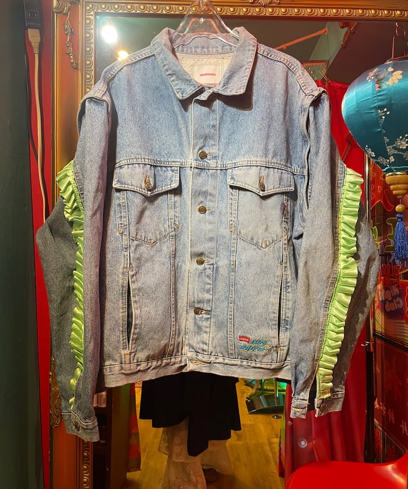 古着リメイク　ドッキングデニムミリタリーフリルライトジャケット 古着リメイク ドッキングデニムミリタリーフリルライトジャケット