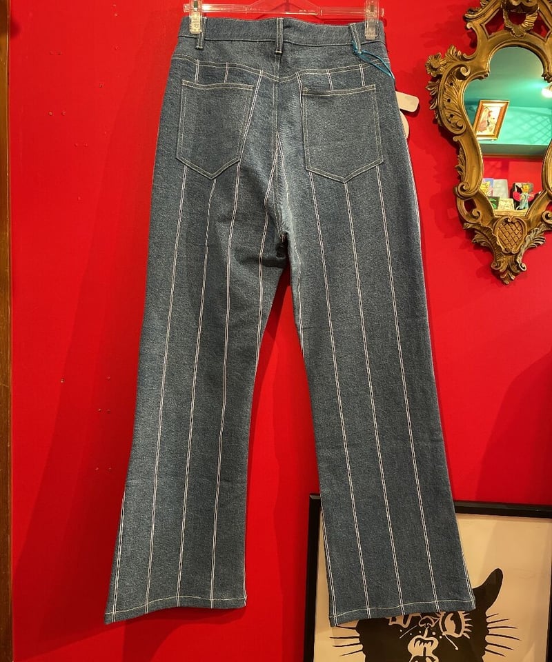 DENIM COLLECTION 】ストライププリント デニム フレア パンツ | GUGU