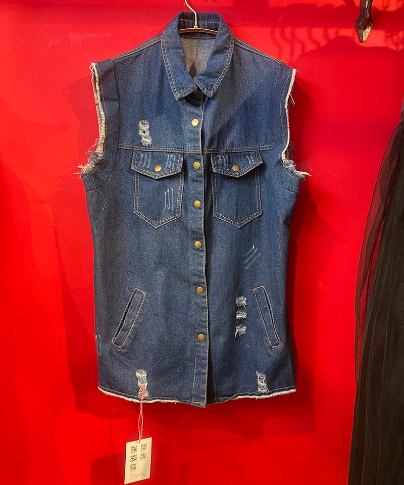 vintage 落書き装飾デニムベスト vintage 落書き装飾デニムベスト