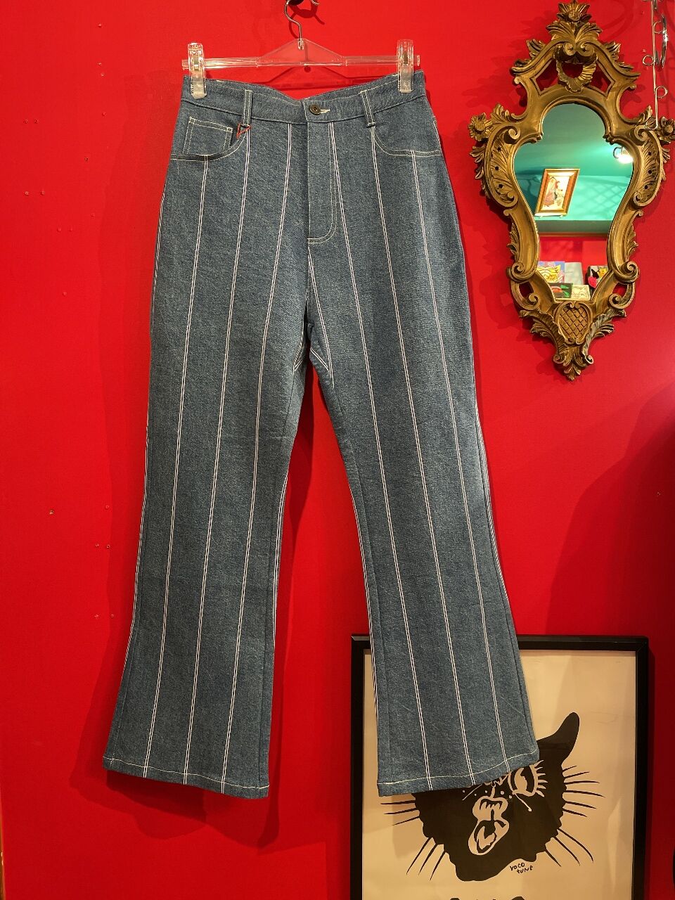 DENIM COLLECTION 】ストライププリント デニム フレア パンツ