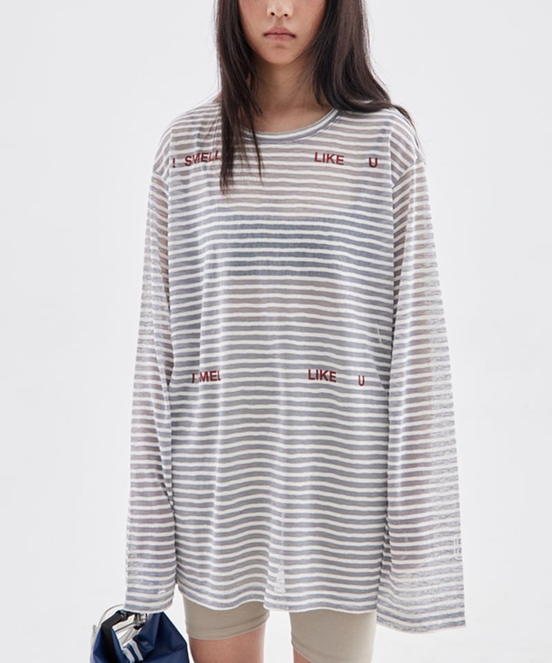 シースルーボーダーロングスリーブTシャツ | GUGU