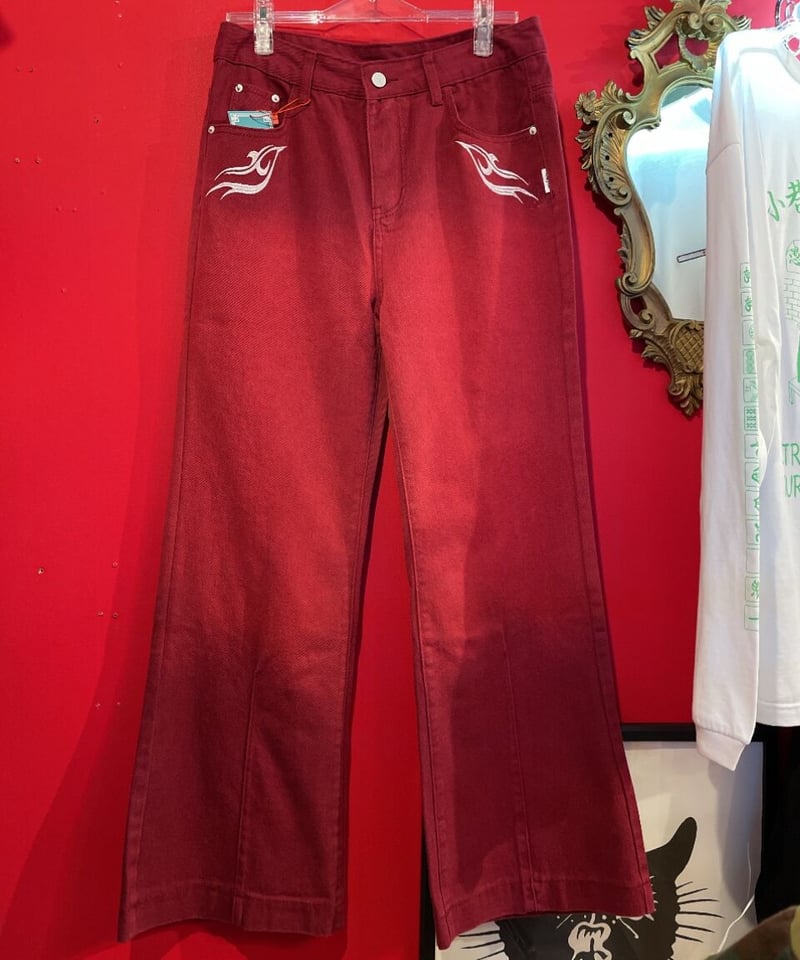 DENIM COLLECTION 】レッドグラデーション フレア デニムパンツ | GUGU
