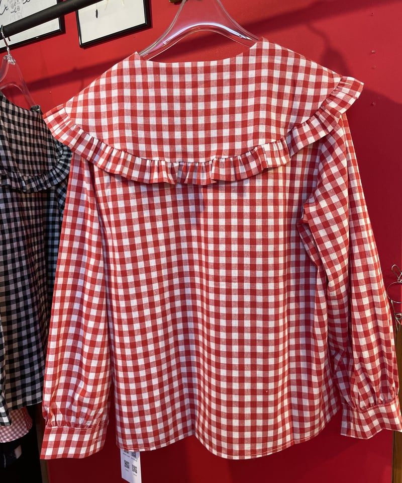 ビッグカラー ギンガムチェック ブラウス | GUGU