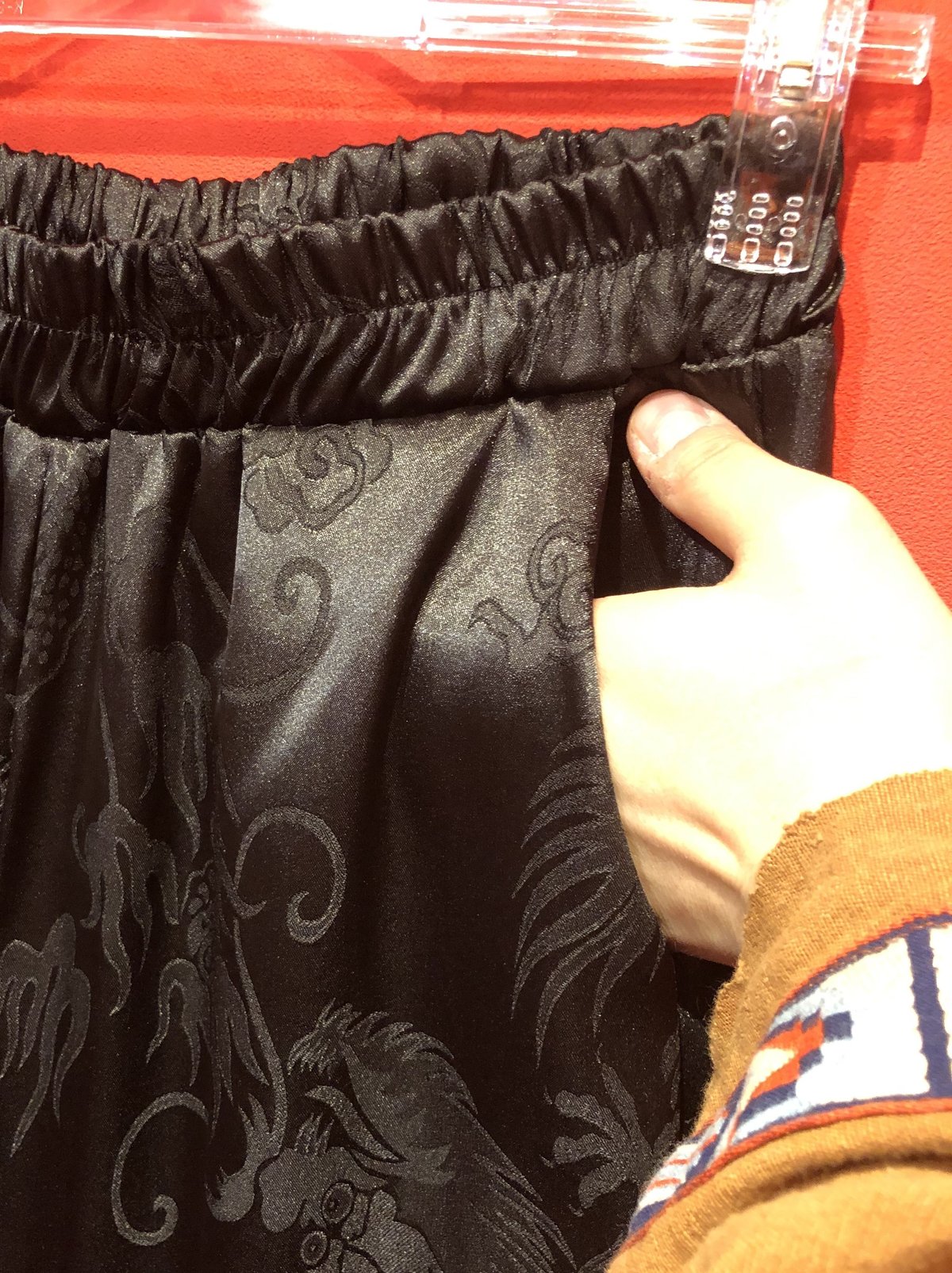 ELFSACK パンツ サテン ストレート チャイナスタイル ドラゴンプリントチャイナ柄サテンストレートパンツ tb-200307