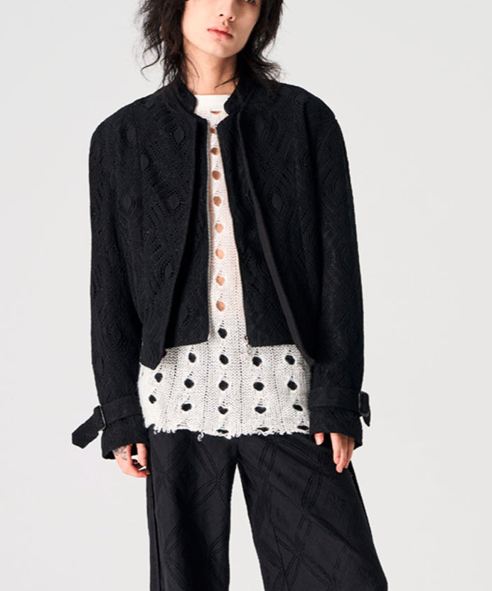 レイヤードスタイルクロップトップレースジャケット | GUGU