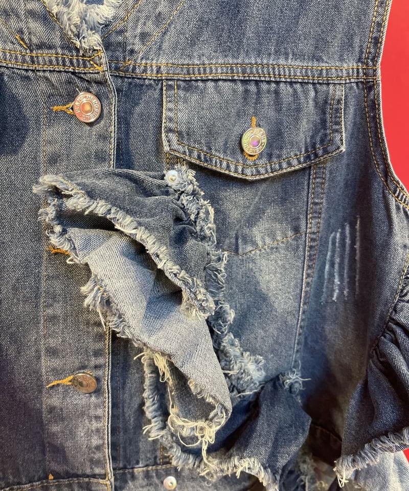 グランジ加工 フリル デニム ベスト | GUGU