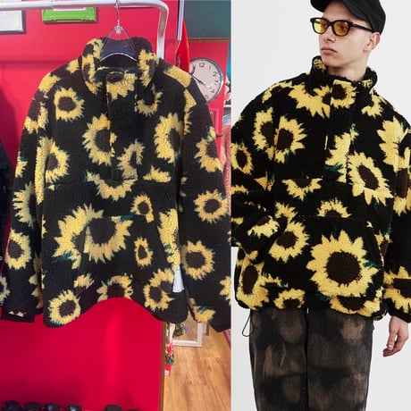 【PARASONA】Sunflower pattern pullover boa jacket ひまわり柄ボアジャケット