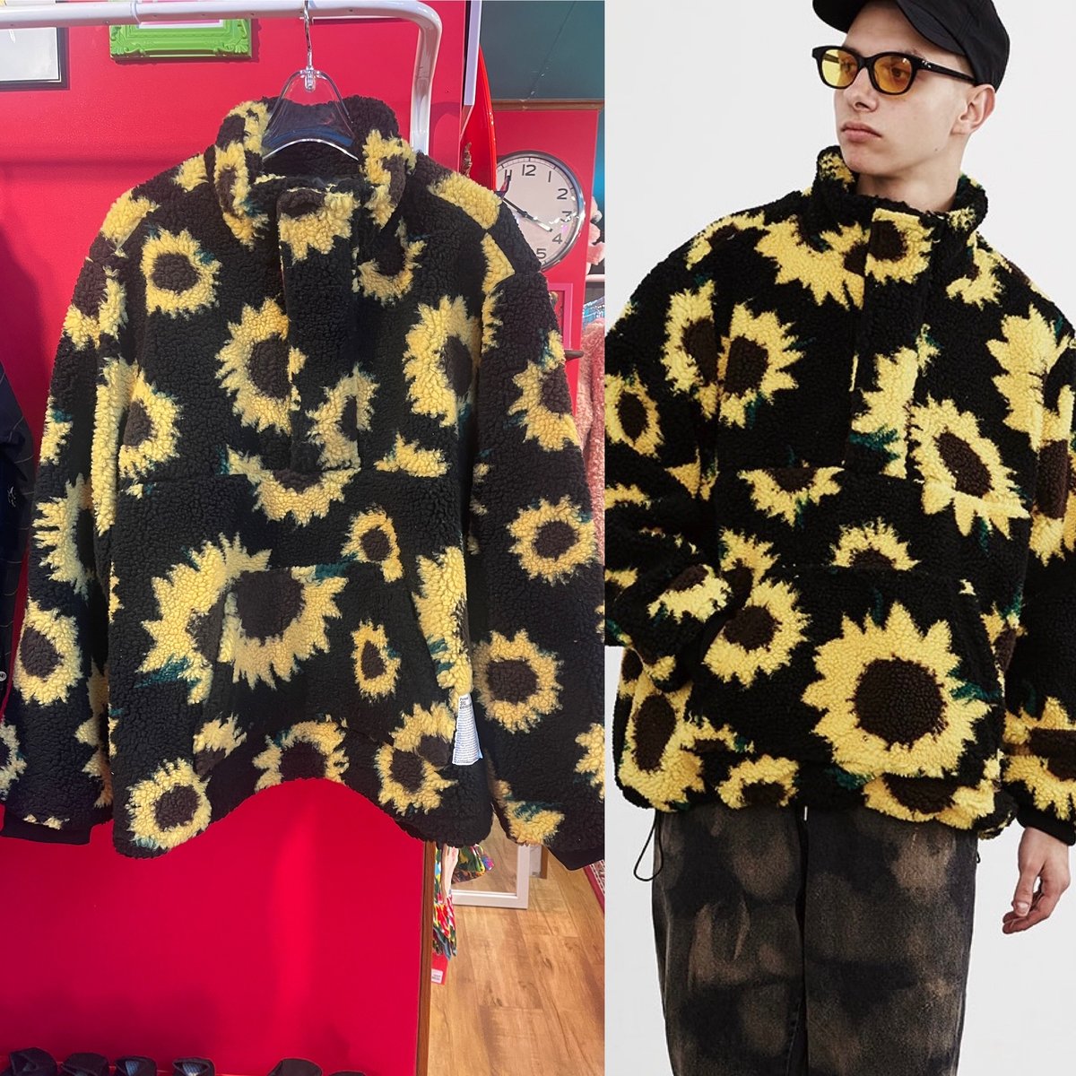 PARASONA】Sunflower pattern pullover boa jacket