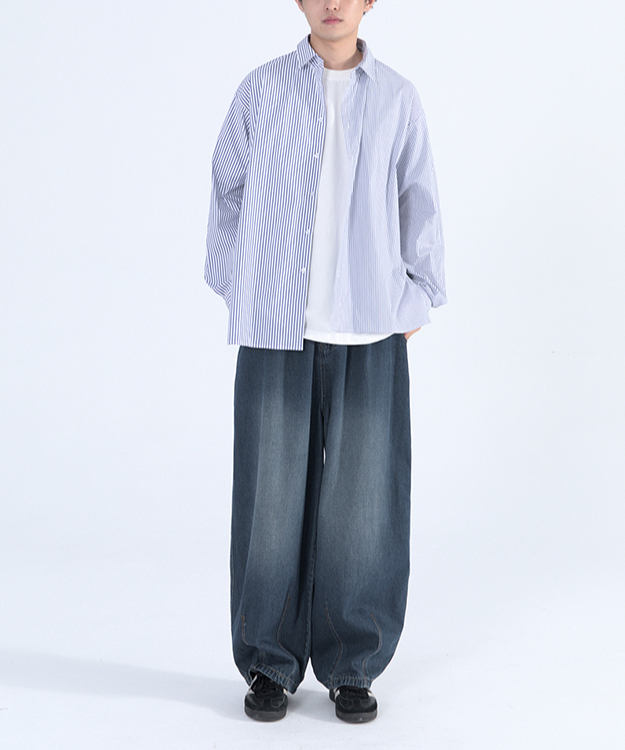 77circa ドッキングストライプシャツ アシンメトリー ドッキングストライプシャツ | GUGU