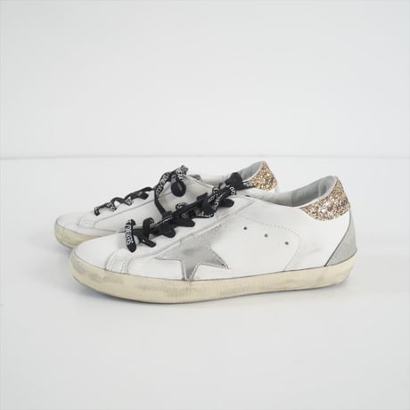 継続販売品 / GOLDEN GOOSE / Super-Star スニーカー ホワイト レザー グリッターヒールタブ / 2412-2013