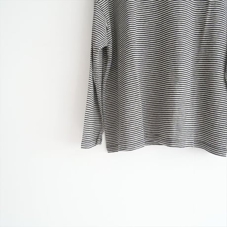 2023 / 未使用 / Vlas Blomme / Linen 天竺 Narrow Border モックネック長袖Tシャツ / 12113073 / 2505-1002