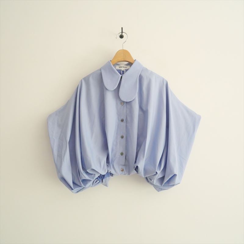 ENFOLD シャツブラウスBALLOON CROPPED SHIRT 水色
