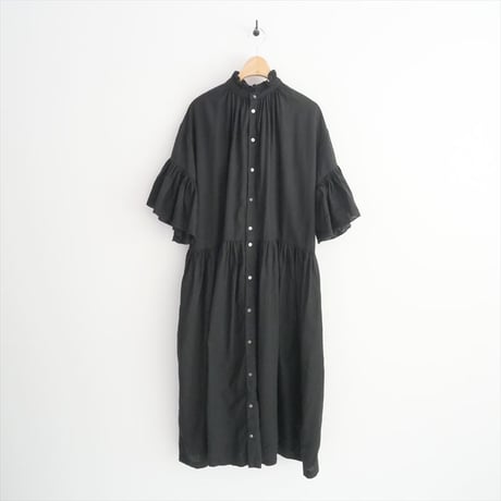 2023 / 未使用 / nest Robe / UpcycleLino 天然染め フレアギャザースリーブワンピース / 01232-1040 / 2409-0481