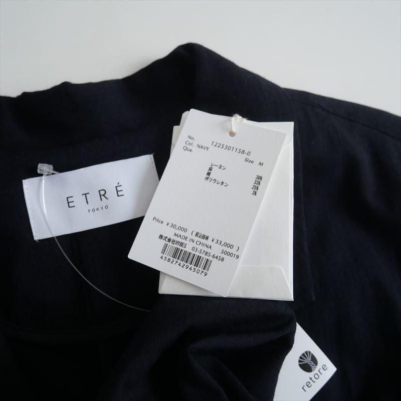 ETRE TOKYO 25SS コットンリネンハーフスリーブジャケット ネイビー ETRE TOKYO 25SS コットンリネンハーフスリーブジャケット