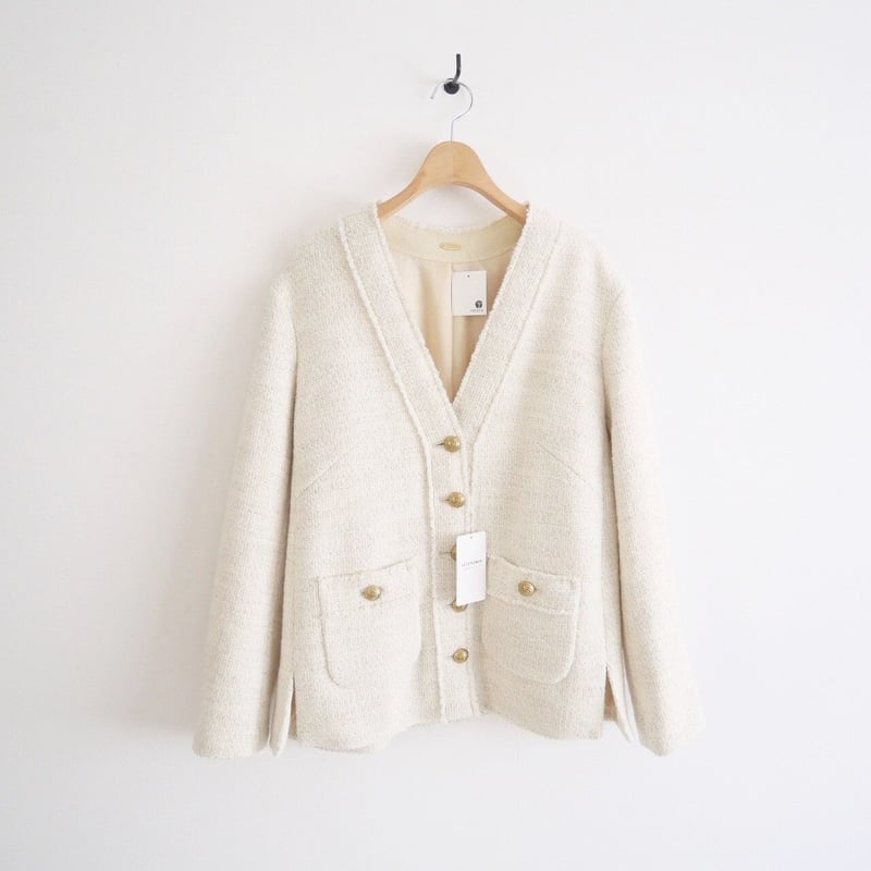 本日限り☆Deuxieme Classe TWEEDカーディガンジャケット Deuxieme Classe TWEED カーディガンジャケット ホワイト