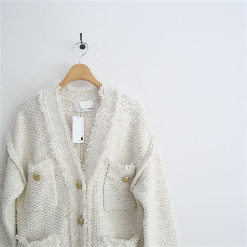 定価3.5万 Whim Gazette モヘヤ混　ツイードジャケット 白 金釦 定価3.5万 Whim Gazette モヘヤ混 ツイードジャケット 白 金釦