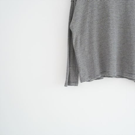未使用 / Vlas Blomme / Linen 天竺 Narrow Border モックネック長袖Tシャツ / 12113073 / 2406-0813