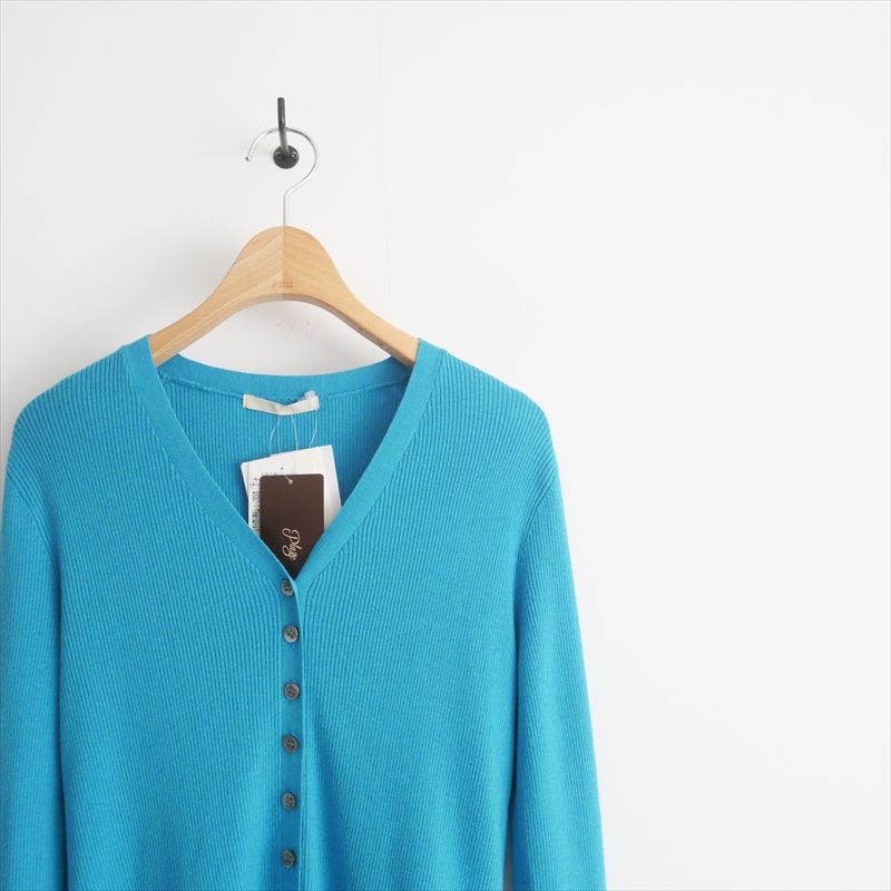 美品 25SS Plage プラージュ floche rib カーディガン Vネック ニット ブルー レディース 古着 中古 USED plage（プラージュ） カーディガン TWO TONE Vネック カーディガン