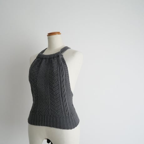 2024SS / unfil / open work cable-knit halter neck top charcoal navy / WFSP-UW119 / 2404-2012