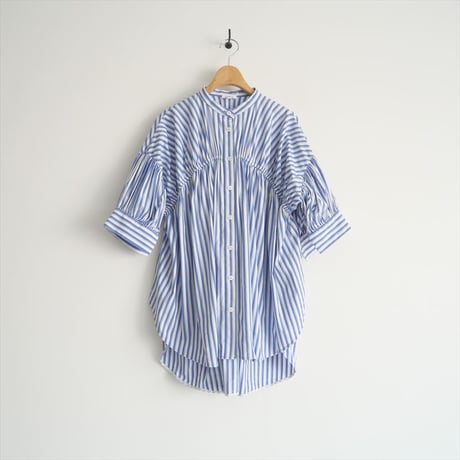 2022SS / ENFOLD / SOMELOSストライプ五分袖ギャザーSHIRT / 300FS930-1830 / 2409-0890