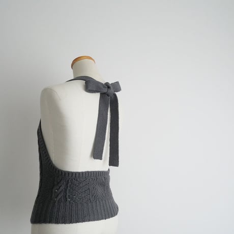 2024SS / unfil / open work cable-knit halter neck top charcoal navy / WFSP-UW119 / 2404-2012