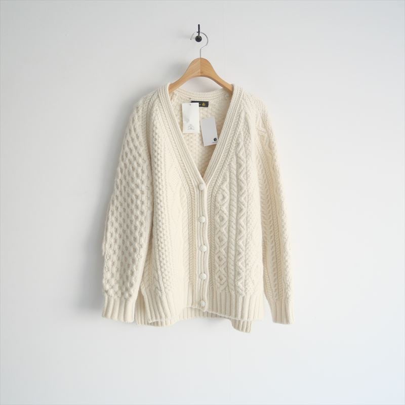 DRAWER / ケーブルミンクパッチカーディガン/ウール/IVO/6515-199-0580// 2023AW / Drawer / ケーブルミンクパッチカーディガン / 6515-199-0