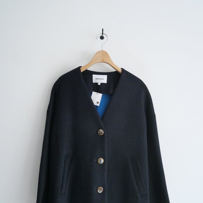 2020AW / ENFOLD / ウールリバーノーカラーストレートコート