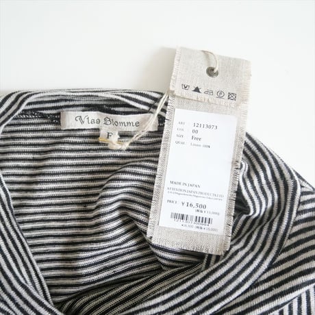 未使用 / Vlas Blomme / Linen 天竺 Narrow Border モックネック長袖Tシャツ / 12113073 / 2406-0813