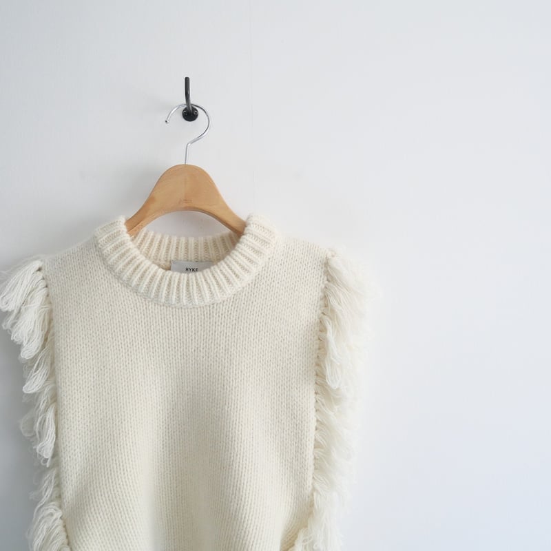 HYKE / 23AW/Fringe Sweater Vest/ニットベスト/FREE/ウール/ホワイト/232-11332 2023AW / HYKE / FRINGE SWEATER VEST / 232-11332