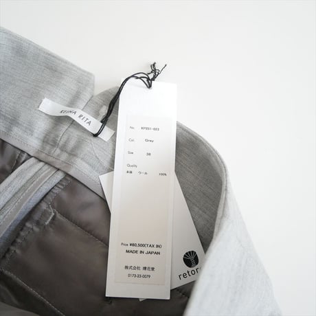 2025SS 未使用 KEINA RITA Wool W Tuck Belted Wide Pants in Gray KP251-023 2606-0583