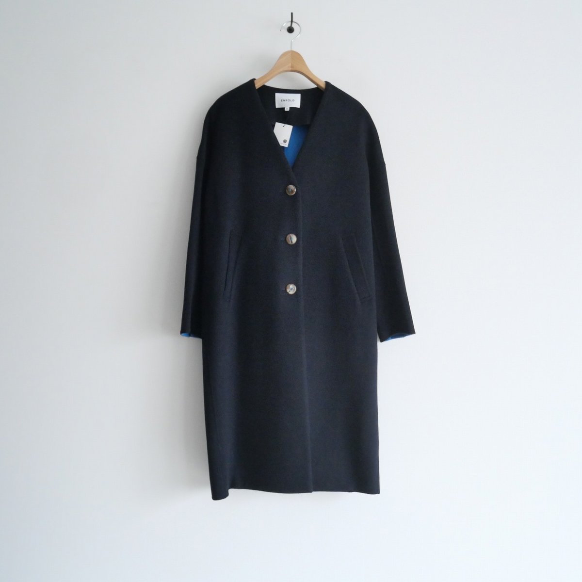 美品⭐️エンフォルド ウール ノーカラーリバーコート 36 ネイビー 紺 身長別比較！！今買うべきはENFOLD(エンフォルド)のノーカラー