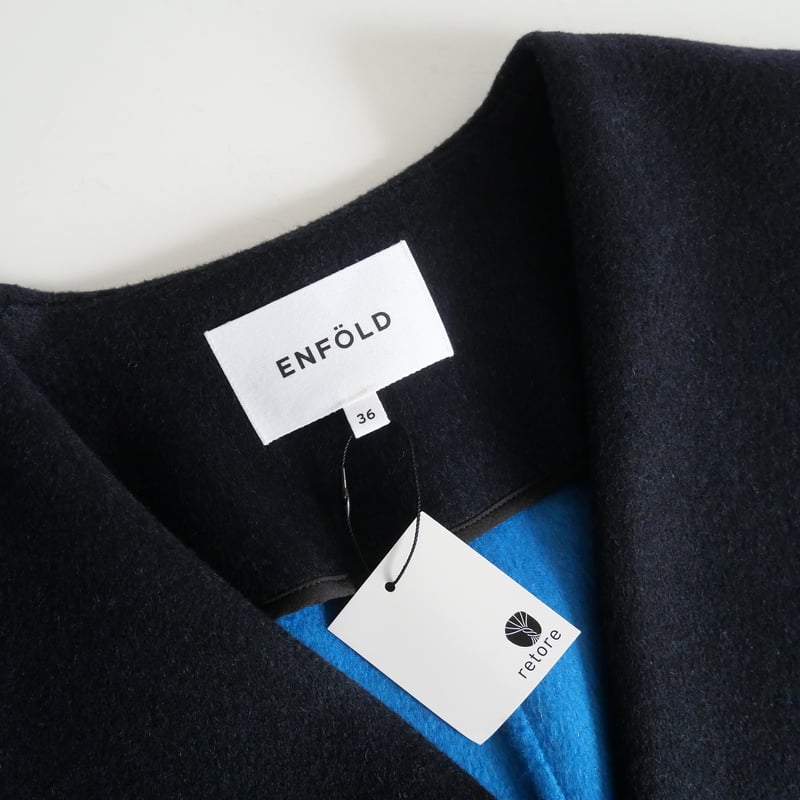 【値下げ！！】ENFÖLD ウールリバーノーカラーコート　36 ネイビー ENFOLD(エンフォルド) / ウールリバーノーカラーコート/36