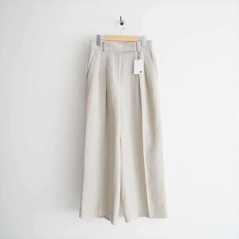 美品／ebure エブール　リネン　ツイードタックワイドパンツ　ネイビー ebure 美品 24SS エブール リネン ツイード ベスト タックパンツ