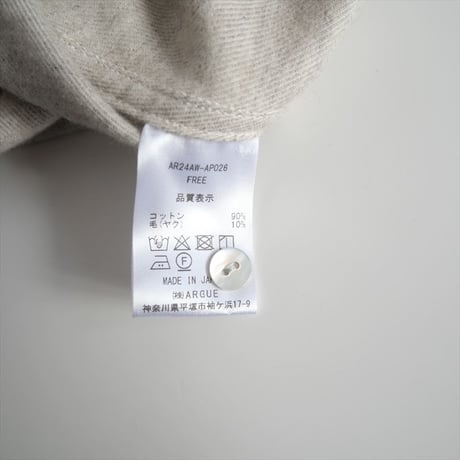 2024AW今季 / 未使用 / ARGUE / ORGANIC COTTON&YAK OVER SIZED FRANNELL SHIRT / 2411-1822