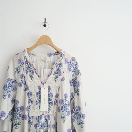継続販売品 / 未使用 / ne Quittez pas / Cotton Jacquard Marigold Print Shirring Dress / 010441GH1 / 2507-2015