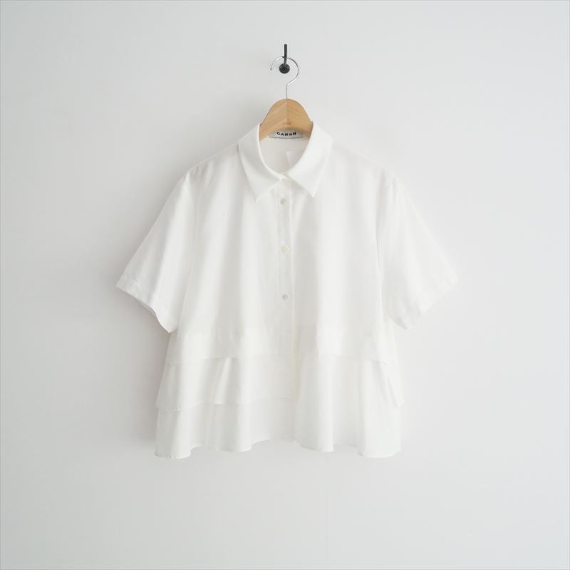 CABaN タイプライターダブルクロス アシンメトリックフリルシャツ