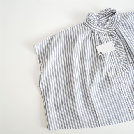 未使用 / nest Robe / コットンリネンストライプ ショートブラウス / 01222-1209 / 2512-1182