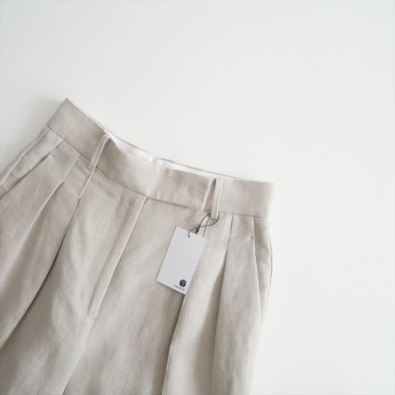 美品　ebure エブール　ベルテッドリネンタックショートパンツ　定価4.7万 SETUP対応】ベルト付タックショートパンツ(M BEIGE