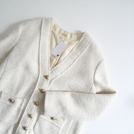 2022AW / DEUXIEME CLASSE / TWEED カーディガンジャケット WHT(DEU) / 22010500408030 / 2402-0786