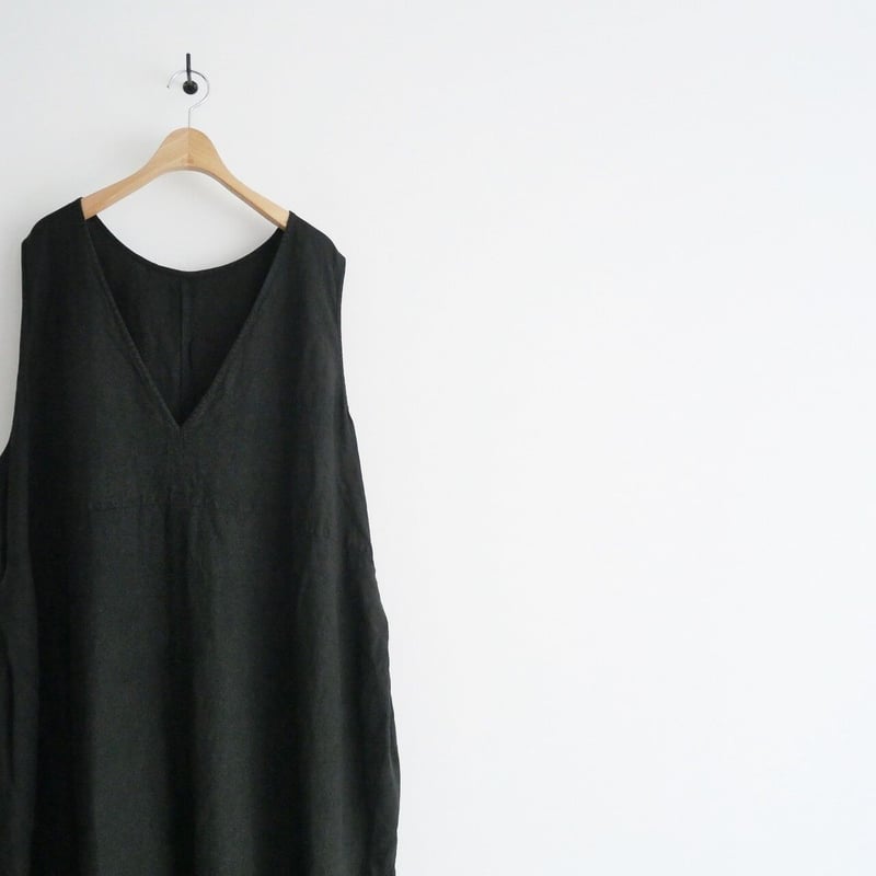 nest Robe ブラックリネンバックVネックワンピースブラック黒