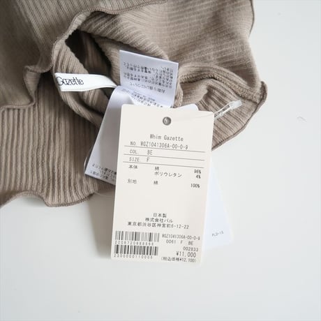 2024SS・人気完売品 / 未使用 / Whim Gazette / カップツキRIBタンクトップ / WGZ1041306A0009 / 2412-0777